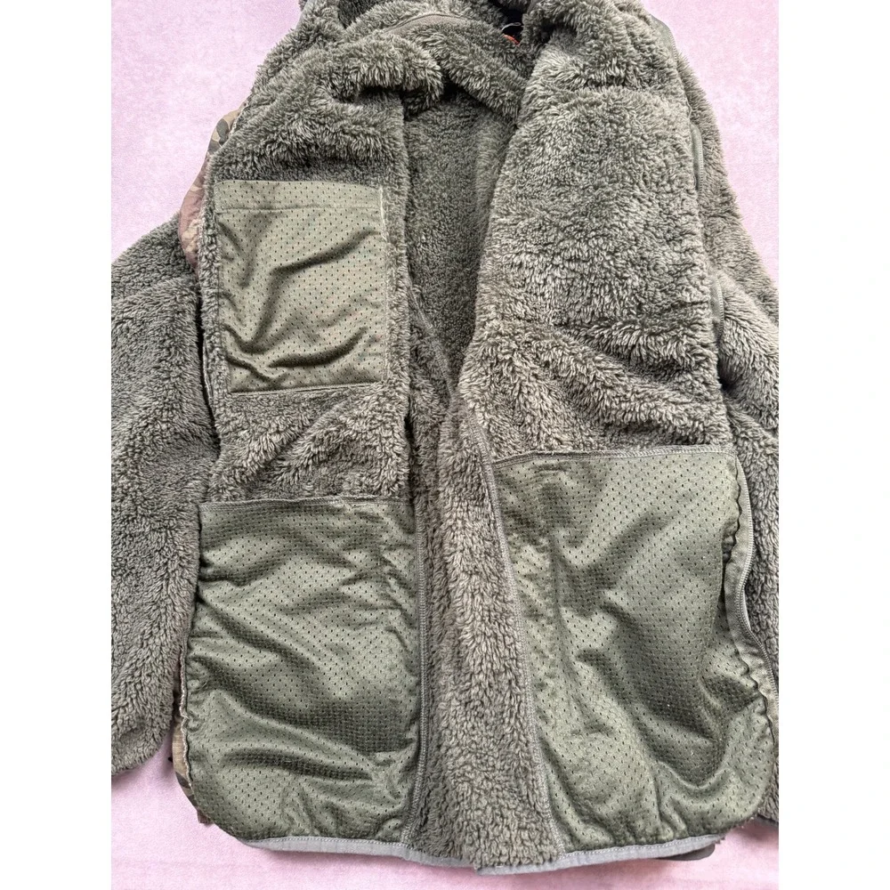 Roark Men M Sherpa Fleece Full Zip Hoodie Olive Green Camo Pocket Jacket Outdoor